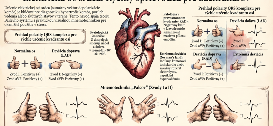 Určenie elektrickej osi srdca pomocou hexaxiálneho systému a končatinových zvodov EKG